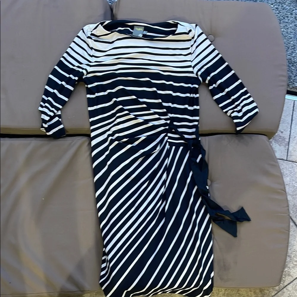Black and White Ruched Wrap Sheath Dress